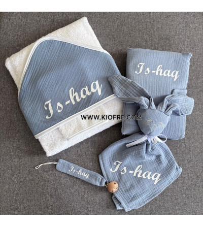 Coffret bébé - naissance personnalisé 4 pièces Gaze de coton