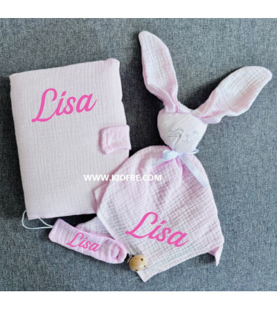 Coffret bébé - naissance personnalisé 3 pièces Gaze de coton