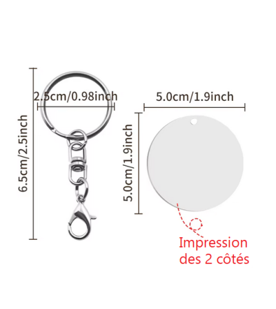 Porte-clé rond en aluminium – Personnalisable sublimation
