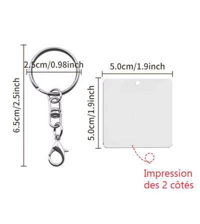 Porte-clés carré aluminium sublimation – Personnalisable HD