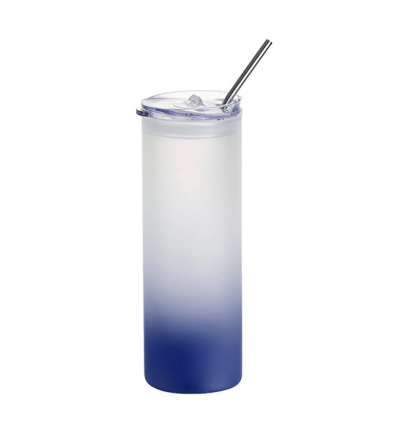 "RUPTURE" Tumbler en verre givré 600 ml bleu – Personnalisable par sublimation