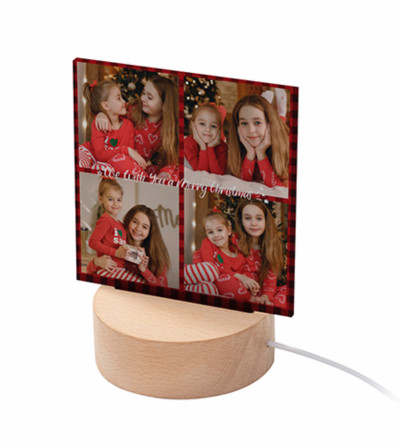 Lampe / veilleuse électrique socle bois rond personnalisée