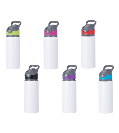Gourde à bec Aluminium 650 ml Blanche – Bouchon Couleur – Spéciale Sublimation