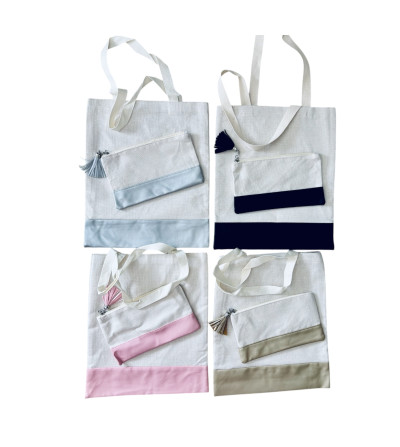 Ensemble sac et Trousse bicolore polyester / similicuir sublimation