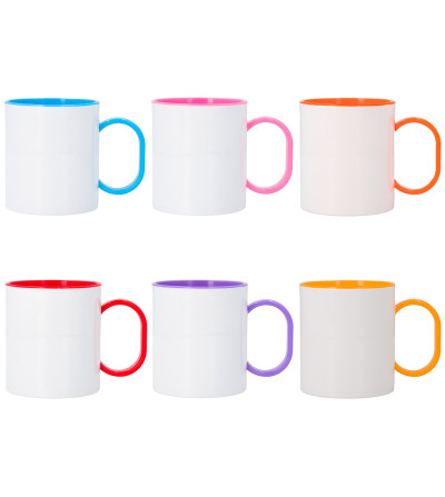 Mug Polymère 11oz Intérieur & Anse Colorés – Tasse Légère Spécial Sublimation | Incassable & Haute Définition