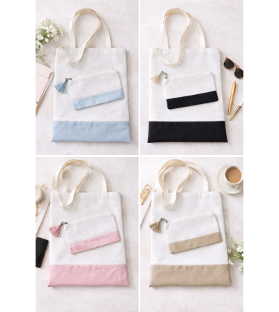 Ensemble Sac et Trousse Bicolore en Polyester et Similicuir – Sublimation