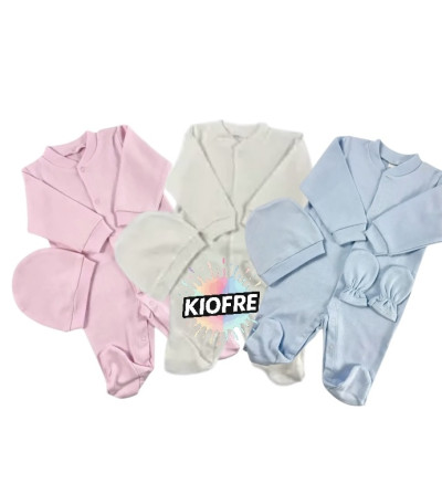 Set 3 Pièces Bébé en Coton Personnalisable – Pyjama, Bonnet & Moufles