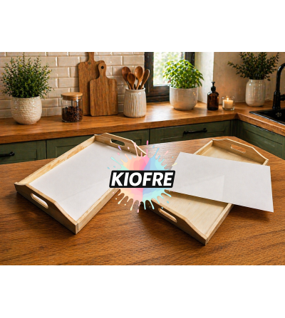 "RUPTURE" Plateau rectangulaire en bois avec plaque aluminium sublimation – modèle inédit vierge