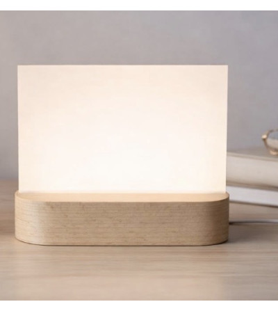 Lampe veilleuse LED sublimation avec plaque acrylique et socle bambou USBe