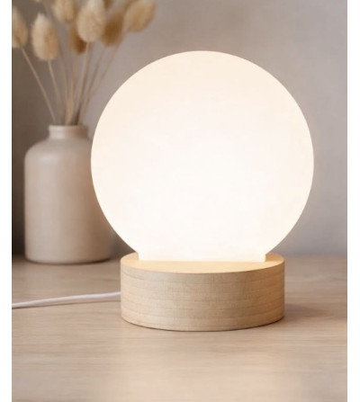 « RUPTURE » Lampe veilleuse ronde sublimation LED USB avec plaque acrylique et socle bambou