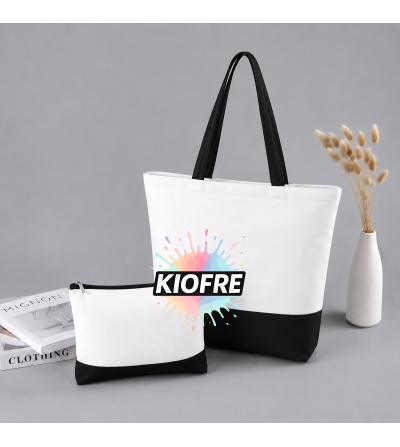 Ensemble Sac et Pochette pour Sublimation Blanc Noir – Tote Bag Personnalisable Polyester