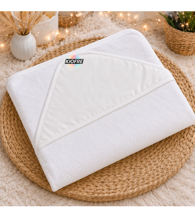 Cape de Bain Bébé Sublimation Blanche 75 x 75 cm – Éponge & Polyester | Exclusivité KIOFRE