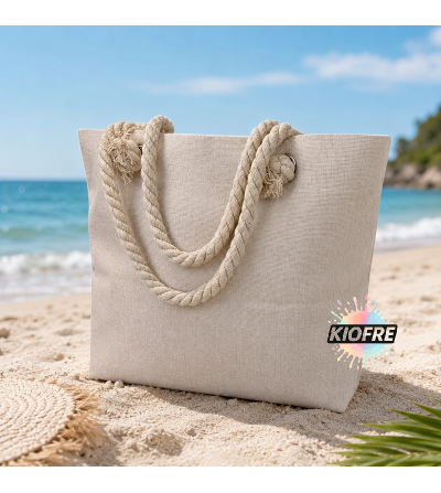 "RUPTURE" Cabas plage corde beige 46x36x10 cm pour sublimation | Sac tote personnalisé
