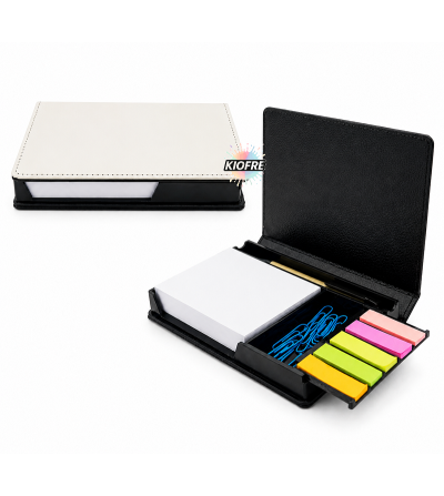 Bloc-notes en similicuir pour sublimation avec post-it, stylo et trombones