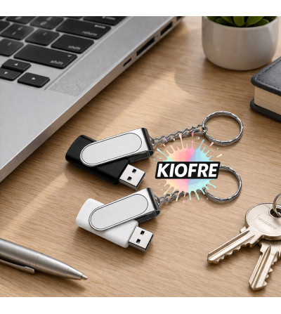 Clé USB sublimation 32 Go personnalisable – Porte-clé pivotant noir ou blanc