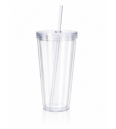 "RUPTURE" Gobelet Double Paroi Snowglobe Transparent avec Paille – 24 OZ / 710 ML
