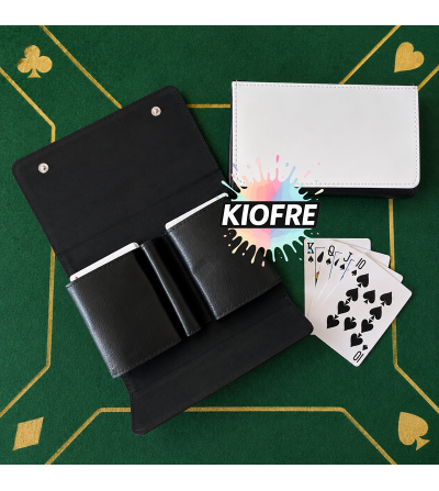 Pochette Étui pour 2 Jeux de Cartes en Simili-Cuir – Exclusivité Kiofre – 17 x 10 x 3 cm