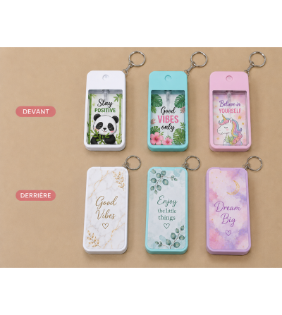 Porte-clés distributeur de parfum rechargeable pour sublimation – Blanc, Rose et Vert d'eau