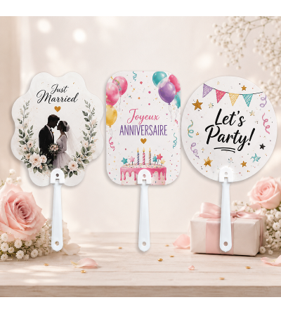 Éventail Souple Personnalisable pour Sublimation – Rond, Rectangle Arrondi et Fleur