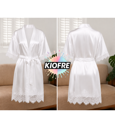 "RUPTURE" Peignoir Femme en Satin Blanc avec Dentelle – Personnalisable par Sublimation
