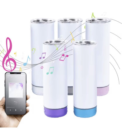 Tumbler Enceinte Bluetooth 20 oz / 600 ml DTF UV & Vinyle – Tasse isotherme personnalisable avec haut-parleur LED