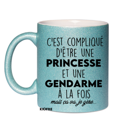 Mug paillettes gendarme/princesse personnalisé