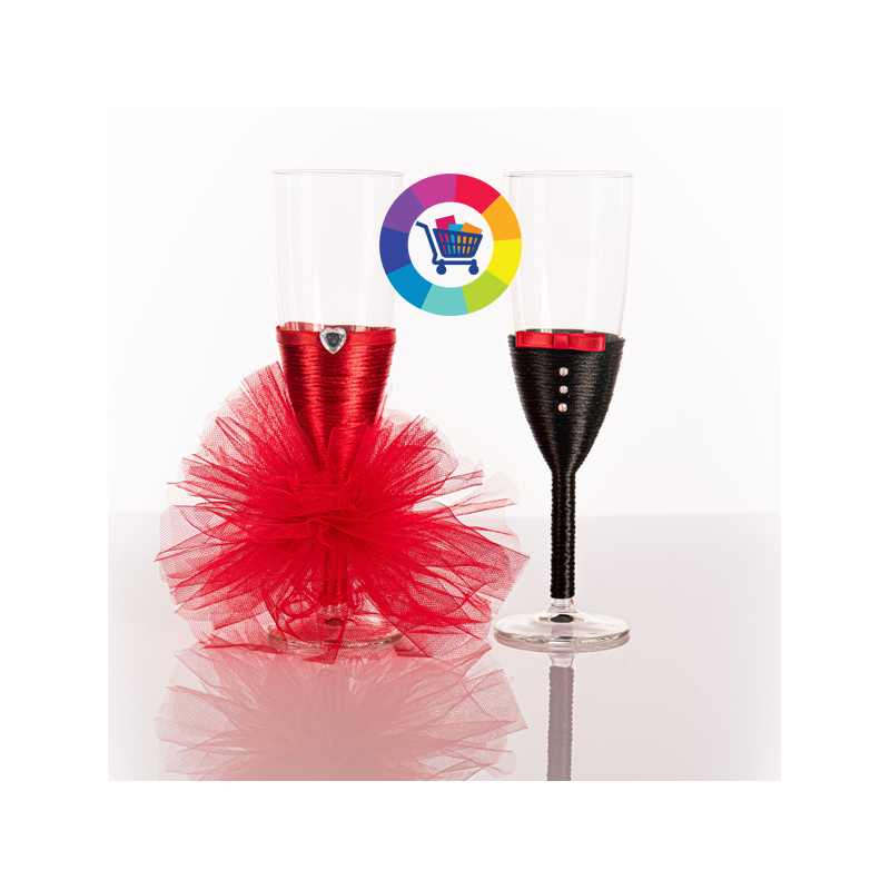 Acheter en ligne 2 Flûtes à champagne rouge personnalisées