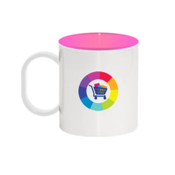 "RUPTURE" Mug bicolore rose en plastique personnalisé