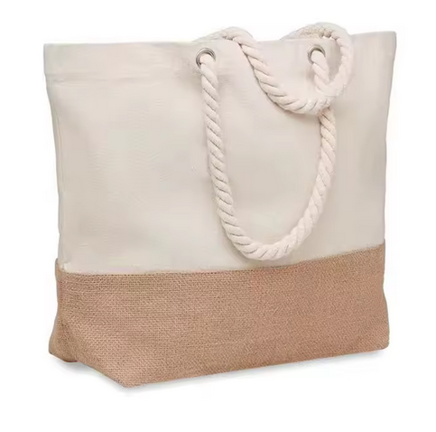 Sac en coton et jute avec anses en corde – Sac réutilisable et écologique