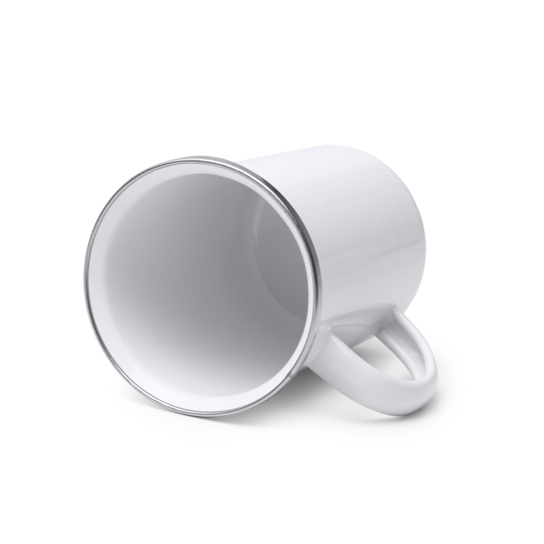 Mug Acier émaillée 380 ml Bord Argenté – Tasse Métal Blanc Spécial Sublimation | Premium & Incassable – Image 2