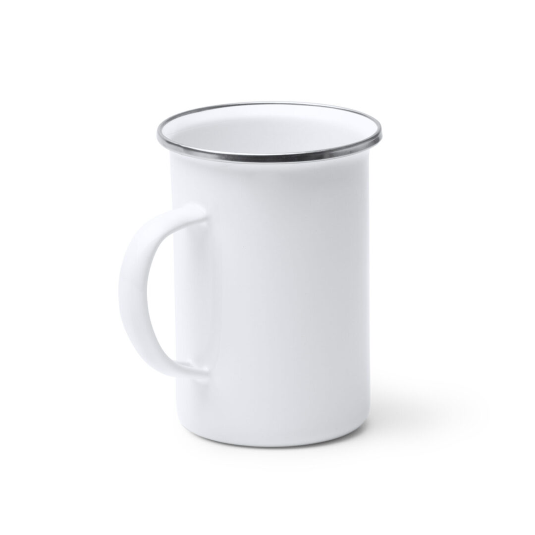 Mug Acier émaillée 380 ml Bord Argenté – Tasse Métal Blanc Spécial Sublimation | Premium & Incassable