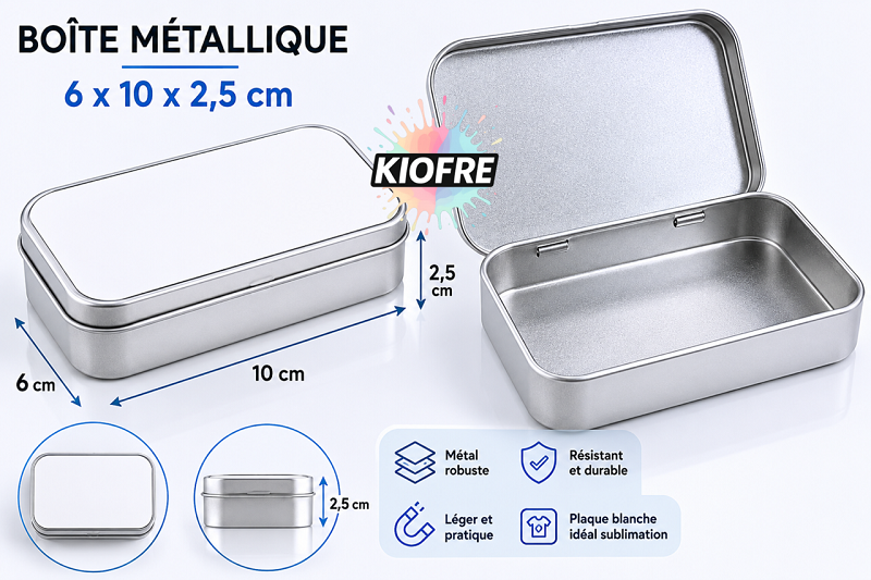 Boîte métallique en aluminium avec plaque de sublimation – 10 x 6 x 2,5 cm – Boîte à bons points personnalisable – Image 2
