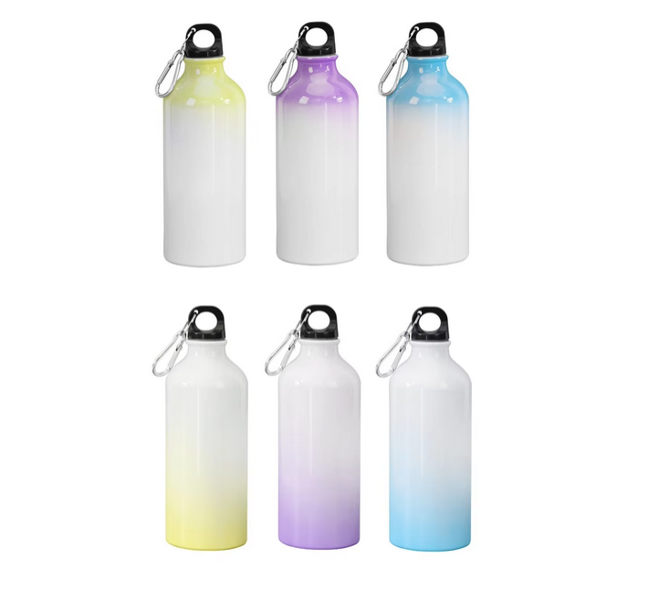 Bouteille en aluminium dégradé 600 ml avec mousqueton – Personnalisable par sublimation