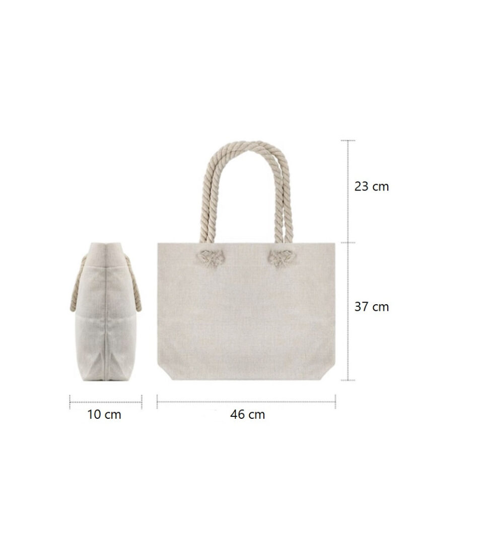 Cabas plage corde beige 46x36x10 cm pour sublimation | Sac tote personnalisé – Image 3