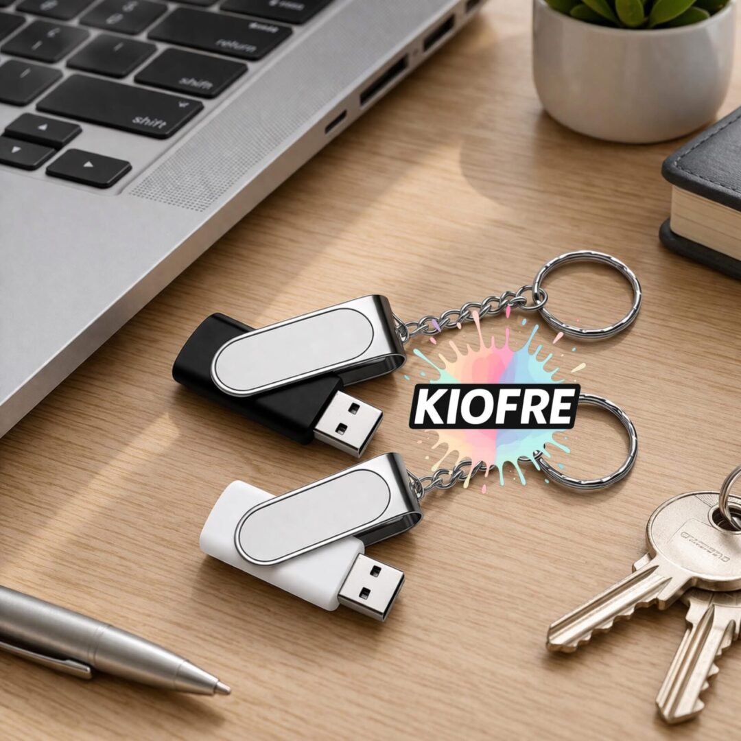 Clé USB sublimation 32 Go personnalisable – Porte-clé pivotant noir ou blanc