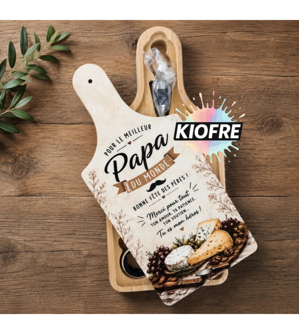 Coffret à Fromage & Vin en MDF pour Sublimation – Planche Personnalisable et 5 Ustensiles – Image 2