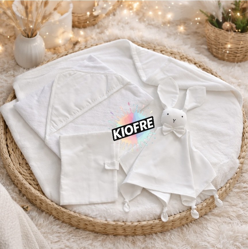 Cape de Bain Bébé Sublimation Blanche 75 x 75 cm – Éponge & Polyester | Exclusivité KIOFRE – Image 3