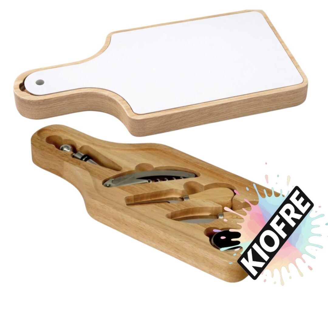 Coffret à Fromage & Vin en MDF pour Sublimation – Planche Personnalisable et 5 Ustensiles