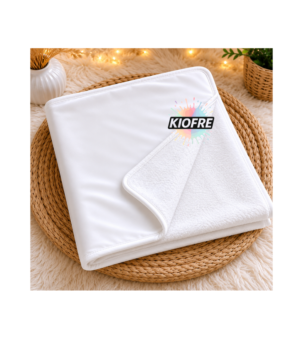 Couverture Bébé Blanche Doublée Polaire 90 x 90 cm – Spéciale Sublimation | Exclusivité KIOFRE