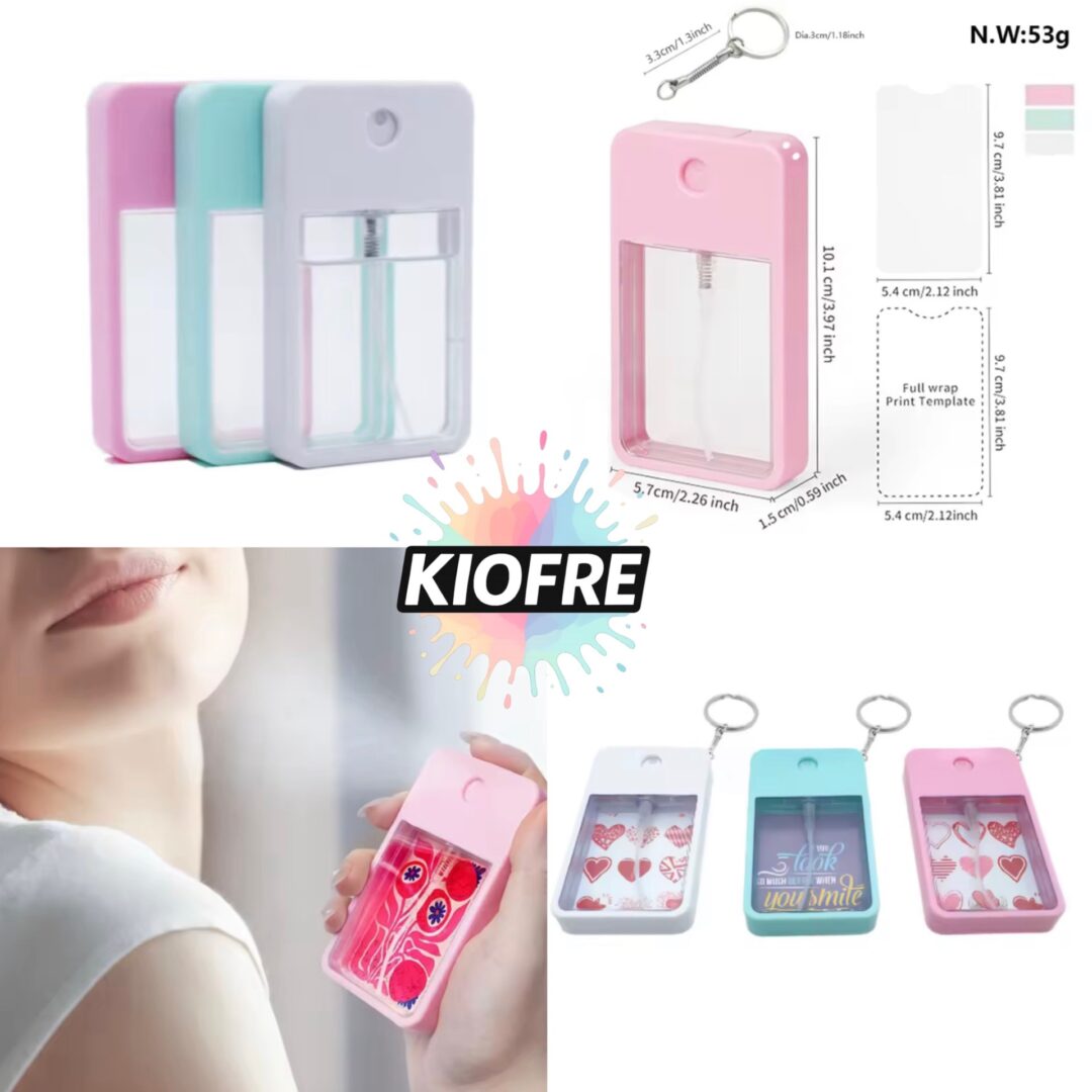 Porte-clés distributeur de parfum rechargeable pour sublimation – Blanc, Rose et Vert d'eau