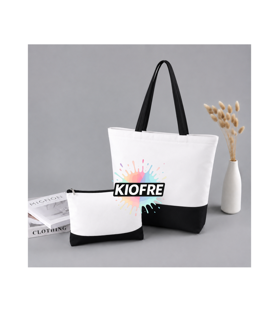 Ensemble Sac et Pochette pour Sublimation Blanc Noir – Tote Bag Personnalisable Polyester