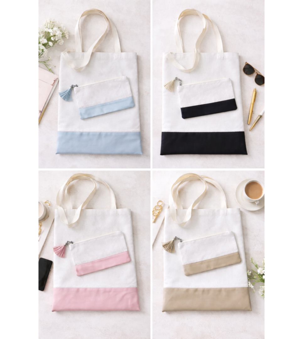 Trousse et sac bicolore polyester / similicuir sublimation