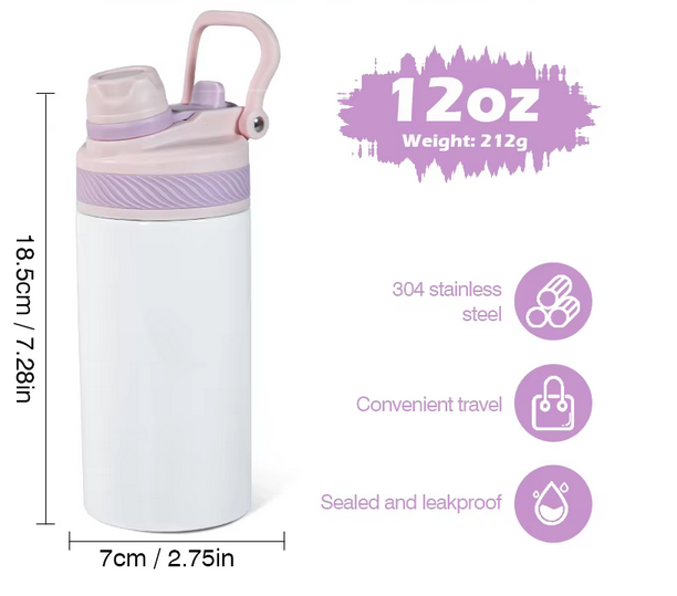 Gourde Thermos 350 ml / 12 oz – Double Bouchon – Blanche Sublimation – Isotherme – Image 2