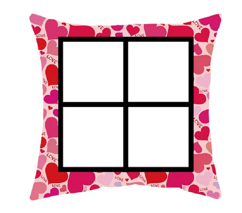 Housse de coussin motifs cœurs – 4 cases – Sublimation