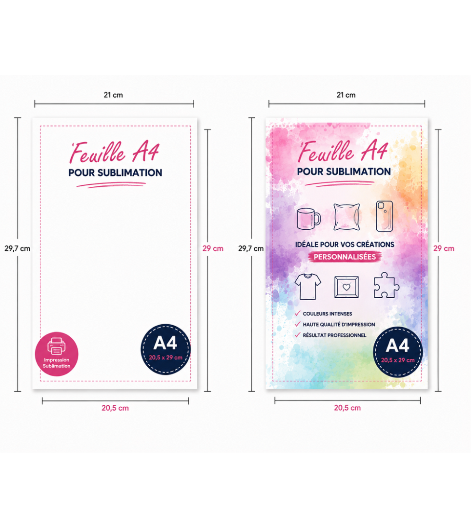 Impression A4 pour Sublimation – Qualité Professionnelle – Papier SubliPrime® 110 g & Encres Sublisplash®