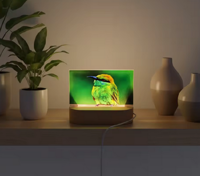 Lampe veilleuse LED sublimation avec plaque acrylique et socle bambou USB – Image 3