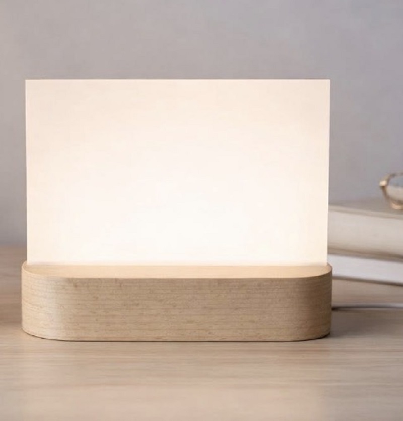 Lampe veilleuse LED sublimation avec plaque acrylique et socle bambou USB