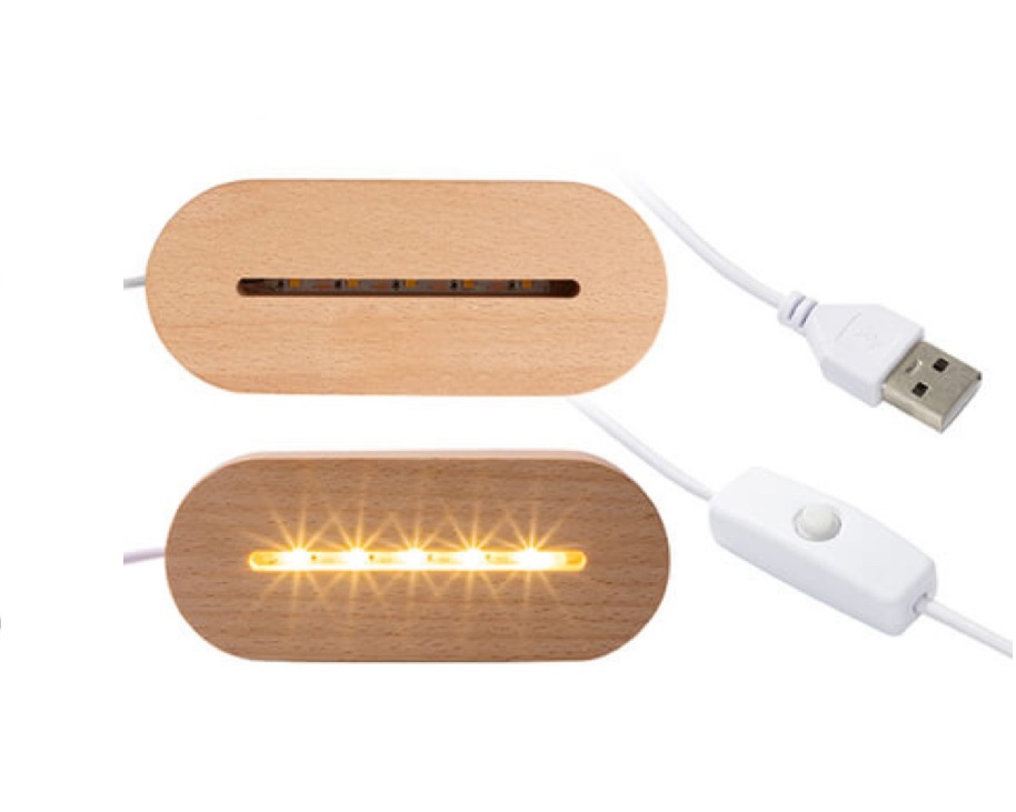 Lampe / Veilleuse Électrique Sublimation – Plaque Acrylique + Socle Bois Ovale – Image 2