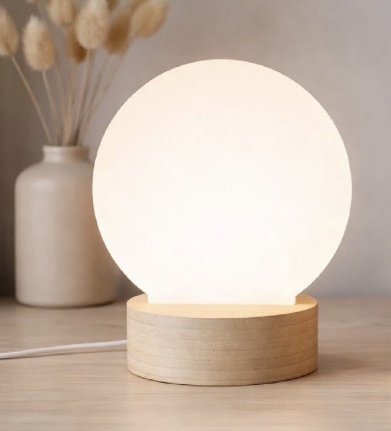 Lampe veilleuse ronde sublimation LED USB avec plaque acrylique et socle bambou
