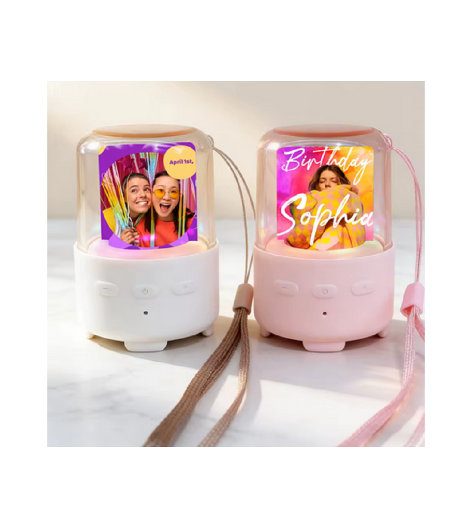 Mini enceinte Bluetooth LED pour sublimation 4x6 cm – Haut-parleur personnalisable avec lumière multicolore – Image 4